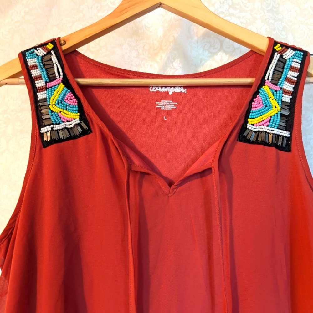 Wrangler Orange Beaded Detail Sleeveless Top Sz. Large - Picture 6 of 12